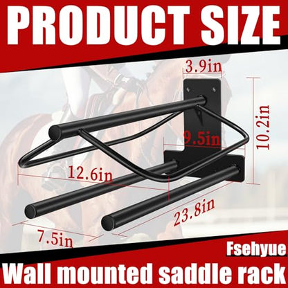 23.8" L x12.6 W x10.2 H Saddle Rack with Double Pad Bar Heavy Duty Wall Mounted Saddle Rack Suitable for English and Western Saddles Horse Stall Barn Trailer Tack Room Black - color: Two Bar-1PC