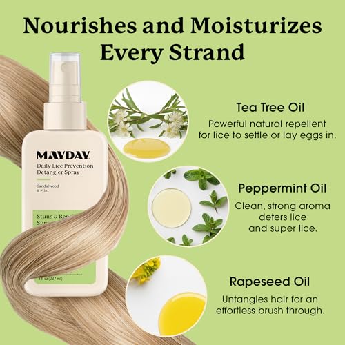 MAYDAY Daily Lice Prevention Detangler Spray 8oz, Sandalwood & Mint - style: Daily Lice - Detangler
