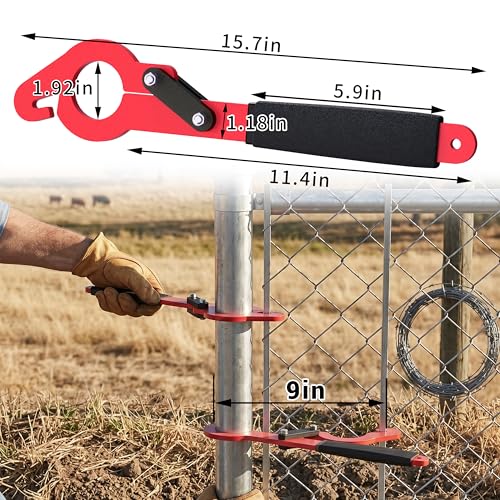 Chain Link Fence Stretcher Tool, Fits 1-7/8" OD Posts, Wire Puller Stretcher & Fence Tensioner for Woven Wire Fence, 9” Pull Range, One-Person Operation, 1 Pack - color: 1 Pack, size: 1-7/8'' OD