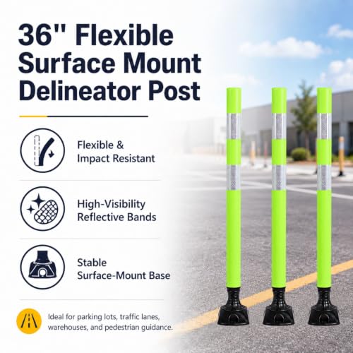 8 Pack Traffic Delineator Posts – High Visibility Reflective Safety Cones with Spring Base for Roadway, Parking, Garage, Construction Zones (Green, 36 Inch) - color: Green