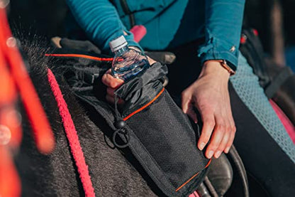 TrailMax 500 Series Water Bottle Carrier Horse Saddlebag for 1-Liter Stainless Steel Water Bottle, Insulated & Padded, 1680-denier Ripstop Nylon - color: Black with Green Piping