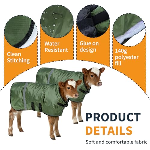 1 Pack Green Calf Coat, Calf Blanket, Warm Sheet for Calves, Goats, Donkeys and Other Livestocks