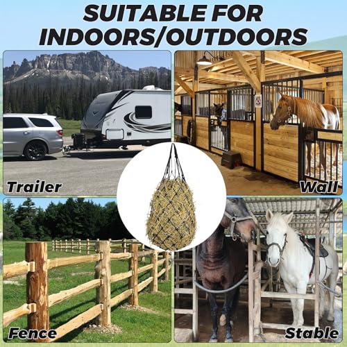 LANIAKEA 4PCS 40" Hay Net for Horses Slow Feed Hay Bag Feeder Horses Goat Sheep (2.36'' Holes) Adjustable Travel Feeder for Trailer and Stall