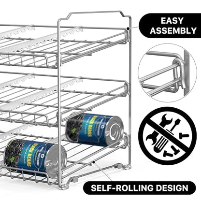 Simple Houseware Stackable Can Rack, Silver, Adjustable Plastic Dividers, Holds 36 Cans - color: Silver