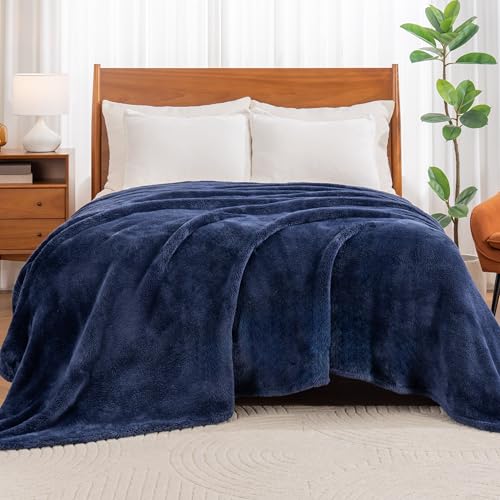 Berkshire Blanket Classic Extra-Fluffy™ Plush Blanket, Queen Size Bed Blanket, Soft Fuzzy Fluffy Long Hair Blanket for Couch Sofa Bed, Atlantis Dark Blue, 90x90 Inches - color: Atlantis Blue, size: Full/Queen