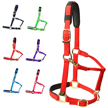 T TEKE Adjustable Horse Halters by Heavy Duty Soft Nylon, Padded with Anti-rubbing Waffle Neoprene on Both Crown & Nose - color: Red, size: X Full (XL)