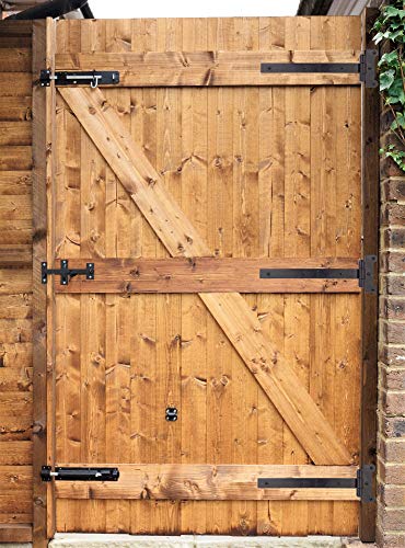 12" Black Door Hinges – 2Pcs Gate Hinges with 12 Mounting Screws – Medium/Heavy Duty 4mm Thick Iron Construction with Black Powder Coating – Ideal for Gates, Sheds, Barns