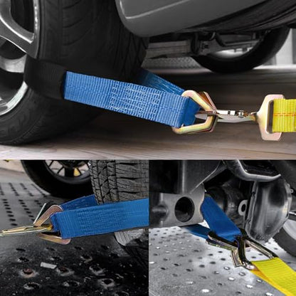 2" × 29" Premium Axle Tie Down Strap with D Rings, Heavy Duty Car Tire Wheel Tie-Down with Protective Sleeve, 6614 Lbs Adjustable Axle Tow Strap for Securing Vehicle Transport (Blue) - color: Blue