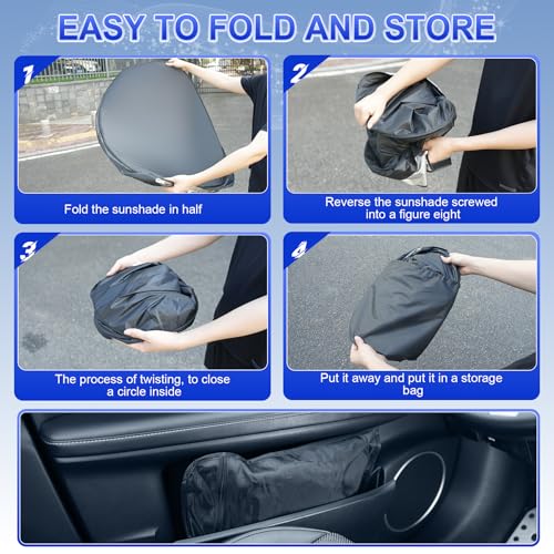 SINGARO Car Windshield Sun Shade, Foldable Reflective Sun Shade for Car Windshield, Compatible with Tesla Model Y Model 3 2016~2025 - size: Tesla Model Y
