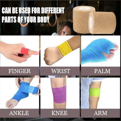 3 Pack 2 Inches Self Adhesive Bandage Wrap Vet Wrap for Pets, Stretch Self Adherent Tape Cohesive Wrap for Athletic, Sports, Wrist and Ankle(Skin)