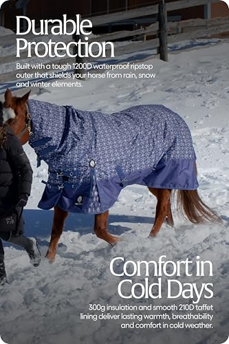 Equinavia Arktis Regular Neck Heavy Turnout Blanket 300g - Skipper Blue - 75 in - color: Skipper Blue, size: 75 in
