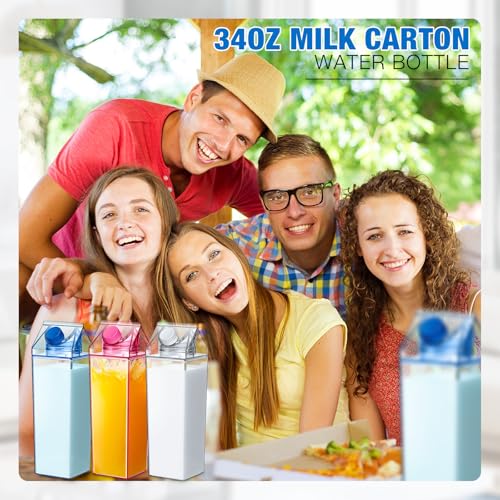 Remerry 3 Pcs Milk Carton Container, Square Acrylic Plastic Clear - color: Pink Blue Clear, size: 34 oz