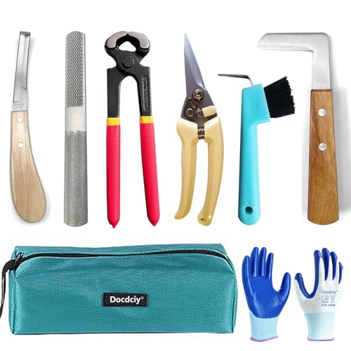 Farrier Tools, 9 Inch Farrier Tool Kits (8 Piece) Goat Hoof Trimmers Mini Rasp Hoof File Goat Pig Equine Metal Shears Professional Farriers Hoof Nipper Cutter Handle Knife Goat Supplies - size: 9-inch