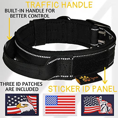 ADITYNA Heavy Duty Black Dog Collar for Medium Dogs with Traffic Handle - color: Black, size: Medium: Fit 15-19" Neck