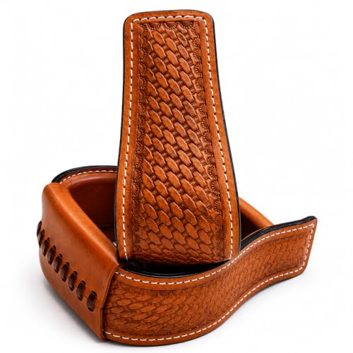 Western Saddle Stirrups with Basket Weave Tooled Leather | Tooled Leather, Western Style , Saddle Stirrup
