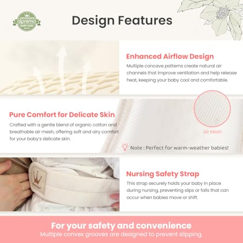 Feeding Support Seat with Adjustable Stability Strap, Mesh & Organic Cotton, Bottle-Feeding Assist for 1–5 Month Babies