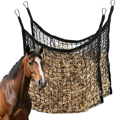 2 Pcs 31x28in Slow Feed Hay Nets for Horses Hanging Hay Bag Black