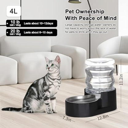 RIZZARI 4L Gravity Cat Water Dispenser:Spill Resistant for Apartments - color: Jet Black, size: 4L