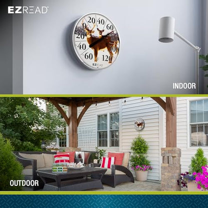 EZREAD Hanging Dial Thermometer 840-1226 Weather Thermometers for Indoor and Outdoor Use, Large 12.5 Inch Diameter, Easy to Read Numbers, Deer - color: Winter Deer