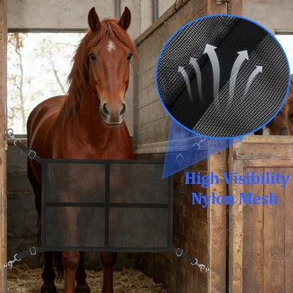 Stall Guard for Horse, 27"x19" Adjustable Nylon Horses Stall Guard with Straps & Snaps | Easy to Install in Stable and Barn - color: Black (Mesh)