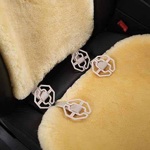 OGLAND Fuzzy Sheepskin Car Seat Cover for Soft Fur Genuine Wool Cushion - color: Honey Beige