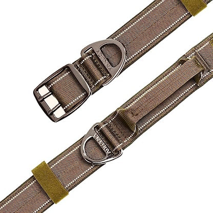 ADITYNA Heavy Duty Green Dog Collar for Medium Dogs with Traffic Handle - color: Ranger Green, size: Medium: Fit 15-19" Neck