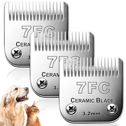 Dog Grooming Replacement Blades Compatible with Andis Dog Clipper, Dog Clipper Blades Compatible with Oster A5,Wahl KM-10 Series Dog Clipper,7FC Blades (3.2mm) - size: 7FC