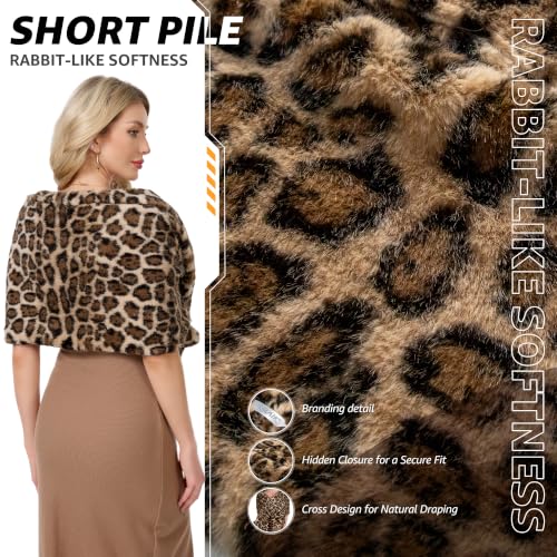 Women's Luxe Short Pile Faux Fur Coat with Shawl Collar - color: Dark Roast Leopard
