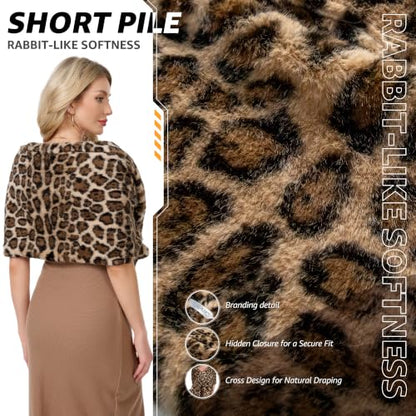 Women's Luxe Short Pile Faux Fur Coat with Shawl Collar - color: Dark Roast Leopard