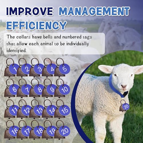 20 Sets Reflective Goat Collars with Bells and Number Tag, Adjustable Nylon Sheep Collar with Quick Release Buckle Anti Lost Pet Collar for Small Farm Animal Goat Sheep