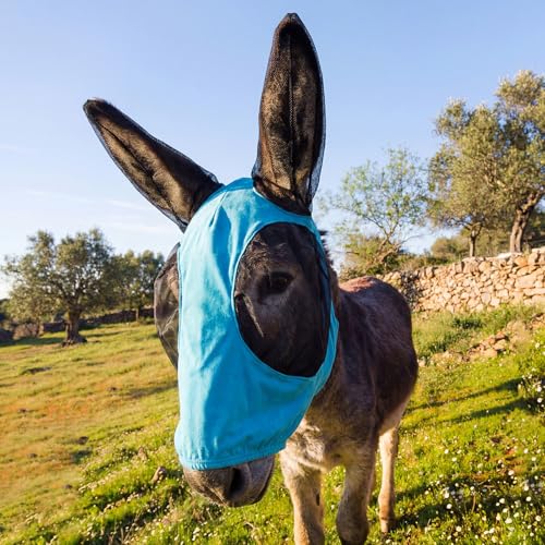 Mini Donkey Fly Mask with Ears Protection, Stretchy Mule Mask with Big Mesh Eye Covers, Soft on Skin, Comfortable Breathable Protection from Insects and Bugs - color: Blue, size: Mini