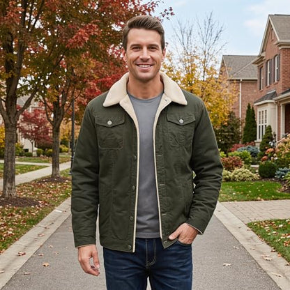 Men's Winter Sherpa Lined Fleece Military Cargo Jacket Cotton Outerwear Jacket Coat - color: Army Green, size: Medium