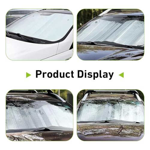 Car Windshield Sunshade, Foil Heat Insulation & Sun Protection Window Sun Shade, 55.1" x 27.5" Front Sunscreen Shield with Fixed Straps, Universal for Most Vehicles (Silver #01)