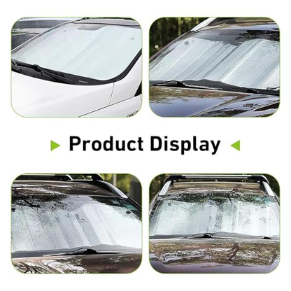 Car Windshield Sunshade, Foil Heat Insulation & Sun Protection Window Sun Shade, 55.1" x 27.5" Front Sunscreen Shield with Fixed Straps, Universal for Most Vehicles (Silver #01)
