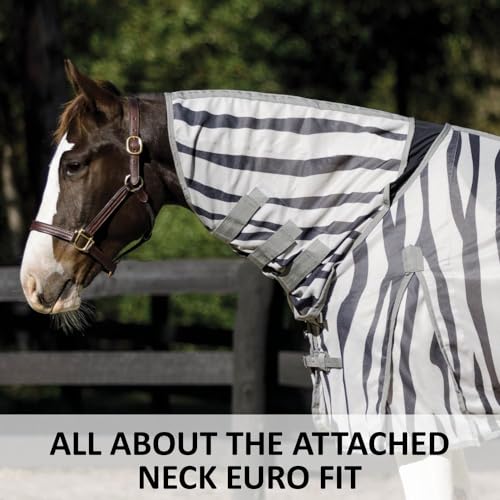 Schneiders Soft Interlock Mesh II Zebra Horse Fly Sheets | Striking Zebra Pattern for Fly Deterrence & Superior UV Protection - size: Horse Size 76, style: Attached Neck Euro Bellyband