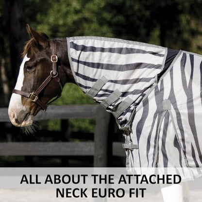 Schneiders Soft Interlock Mesh II Zebra Horse Fly Sheets | Striking Zebra Pattern for Fly Deterrence & Superior UV Protection - size: Horse Size 76, style: Attached Neck Euro Bellyband