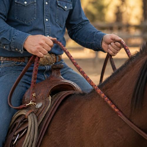 CHALLENGER 8' Horse Western Leather Latigo Laced Barrel Contest Reins 66RT10 - color: Tan Latigo