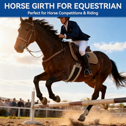 47" Western Saddle Cinch, Horse Girth, Thickened Elastic Webbing & Plush Design, English Girths for Horses, Zinc - Alloy Hardware for Durability, Prevents Loosening