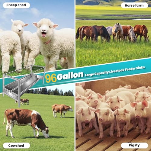 96 Gallon Goat Hay Feeder, 5 Ft Hay Feeder with 30 Gallon Feed Pan, All Steel Frame Hay Feeder, Pasture Feeder Powder Coated Surface Steel Feeding Goats, Cow, Horse for Farms (Stainless Steel) - color: Stainless steel