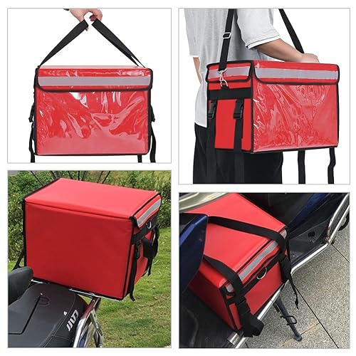 TooCust Large Insulated Food Delivery Bag with Fixed Base and Internal Frame, XL-18.1"x13.8"x13.8", Commercial Pizza Delivery Bag w/Divider, Waterproof & Foldable Catering Bag Food Deliveries, Red - color: Red, size: XL-18.1"x13.8"x13.8"