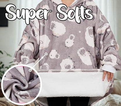 Huglanket Sheep Gifts for Women, Sheep Gifts Unique Wearable Blanket Hoodie, Oversized Flannel Hooded Blanket