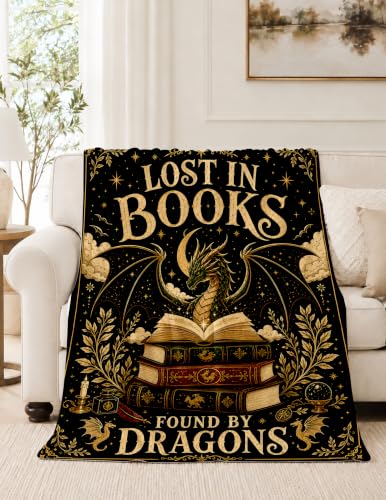 Fantasy Book Gifts，Book Dragon Blanket for Read Lovers 60 * 50 | Reading Gifts for Readers Bookish Librarian Bookworm Dragon Lovers, Fourth Wing Blanket Birthday Christmas Fantasy Gifts - color: Dargon Reading