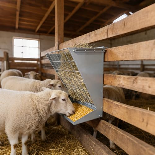 Garvee Wall Mount Hay Rack, 2 in 1 Hay and Grain Livestock Feeder - color: Silver
