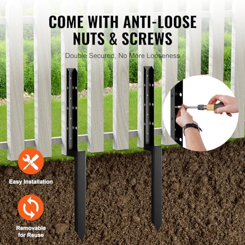 VEVOR Fence Post Anchor, 4 Pack Repair Kit Inner Diameter 2 x2 Inches Heavy Duty Steel Fence Post Support Stakes, Anchor Ground Spike for Repair Tilted, Broken Wood Post - size: 4PC 34x2x2 Inches
