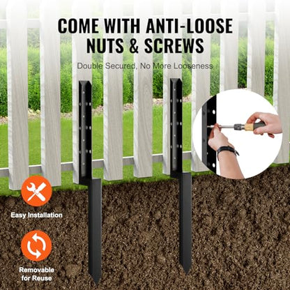 VEVOR Fence Post Anchor, 4 Pack Repair Kit Inner Diameter 2 x2 Inches Heavy Duty Steel Fence Post Support Stakes, Anchor Ground Spike for Repair Tilted, Broken Wood Post - size: 4PC 34x2x2 Inches