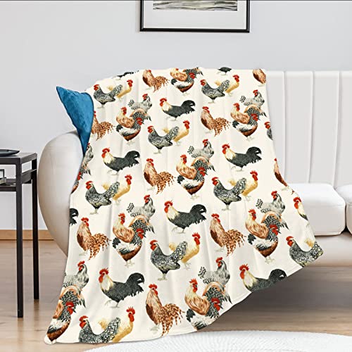 Rooster Chickens Blanket Gifts for Girls Women Throw Blankets 50"x40" - color: Rooster Chickens, size: Kid Size: 50"x40"