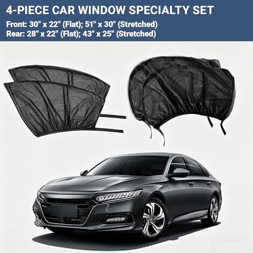 4 PCS Car Window Sun Shade Cover, Breathable Mesh Side Window Sunshades, UV Glare Protection Privacy Screens, NewCar Window Screens, Cover Full Window Universal for Most Cars SUVs