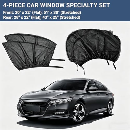 4 PCS Car Window Sun Shade Cover, Breathable Mesh Side Window Sunshades, UV Glare Protection Privacy Screens, NewCar Window Screens, Cover Full Window Universal for Most Cars SUVs