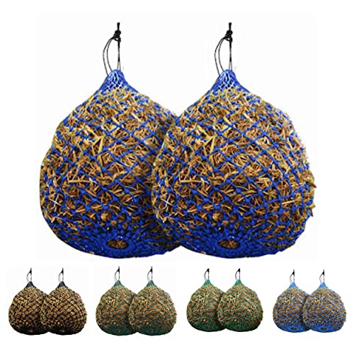Majestic Ally 2 Pcs 1.25”x1.25” Holes Ultra Slow Feed 40” Very Sturdy Hay Net with Bottom Ring for Goat, Sheep and Livestock Simulatr grazing, Reduces Waste (Royal Blue) - color: Royal Blue