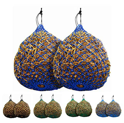 Majestic Ally 2 Pcs 1.25”x1.25” Holes Ultra Slow Feed 40” Very Sturdy Hay Net with Bottom Ring for Goat, Sheep and Livestock Simulatr grazing, Reduces Waste (Royal Blue) - color: Royal Blue